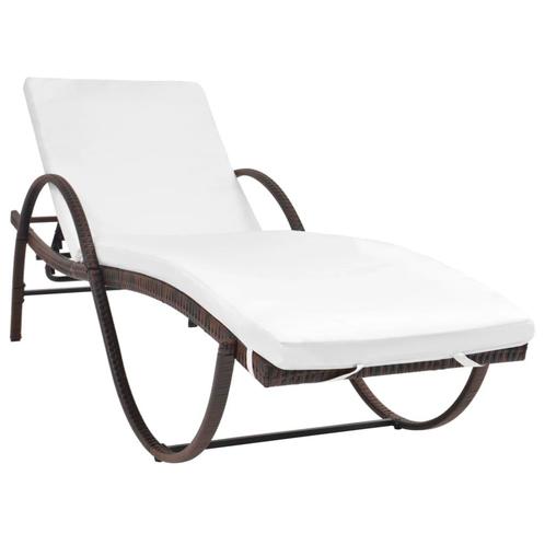 vidaXL Chaise longue avec coussin Résine tressée Marron, Jardin & Terrasse, Chaises longues, Neuf, Envoi