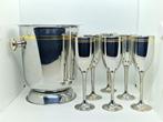 Champagne koeler (7) - Compleet met 6 fluiten - zilveren en