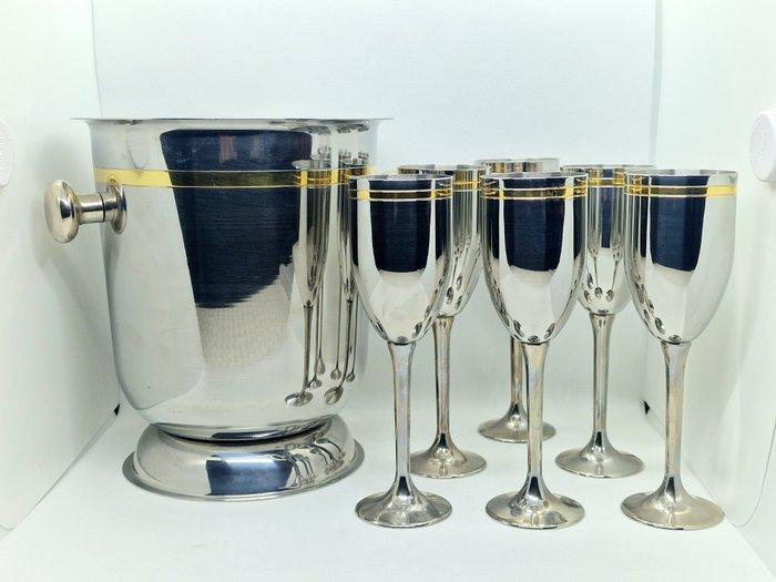 Champagne koeler (7) - Compleet met 6 fluiten - zilveren en, Antiek en Kunst, Antiek | Meubels | Tafels