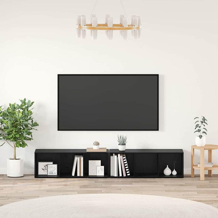 vidaXL Tv-meubelset 2 pcs Zwart Eiken 37 x 35 x 107cm, Huis en Inrichting, Kasten |Televisiemeubels, Nieuw, Verzenden
