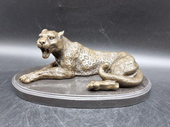 Beeld, Bronze Large Leopard - 11.5 cm - Brons, Marmer, Antiquités & Art, Curiosités & Brocante