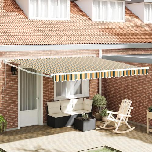 vidaXL Handmatige Uittrekbare Markies Groen en Geel 400x300, Tuin en Terras, Zonneschermen, Nieuw, Verzenden