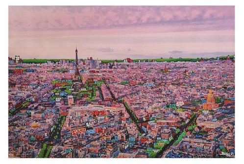 Maxime Blachere - Paris Panoramique Rose XL édition prestige, Antiek en Kunst, Kunst | Schilderijen | Modern