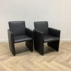 Tweedehands complete set 2x leren fauteuil, zwart - zilver, Gebruikt