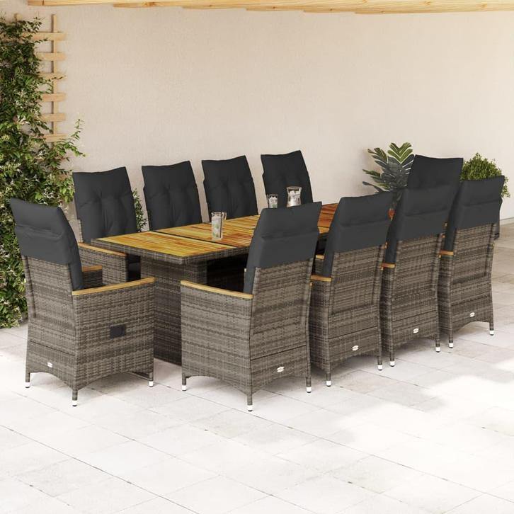 vidaXL 11-delige Bistroset met kussens poly rattan grijs, Jardin & Terrasse, Ensembles de jardin, Envoi
