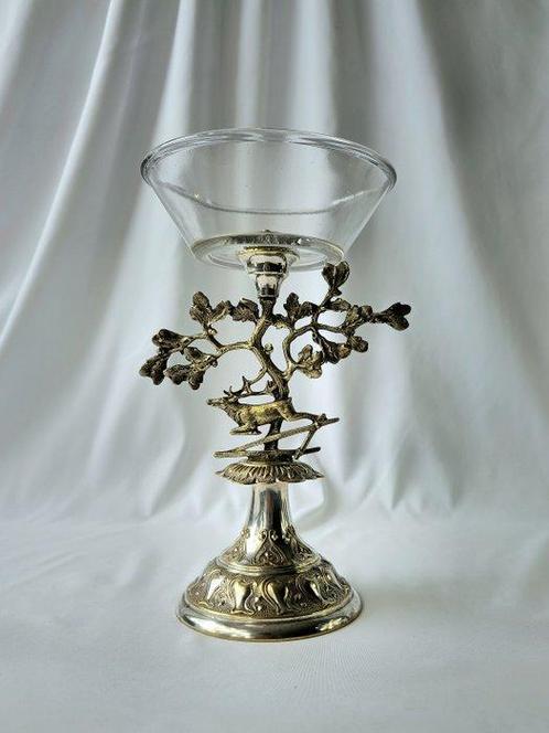 Art Nouveau - Stag - Kom op een voet - Glas, Verzilverd, Antiek en Kunst, Antiek | Overige Antiek
