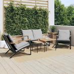vidaXL 5-delige Balkonset met kussens staal zwart, Tuin en Terras, Verzenden, Nieuw
