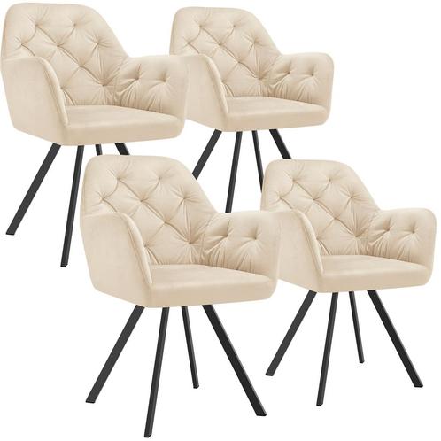 tectake Fluwelen draaistoel Lucia, gestoffeerd - crème, Set, Huis en Inrichting, Stoelen, Verzenden