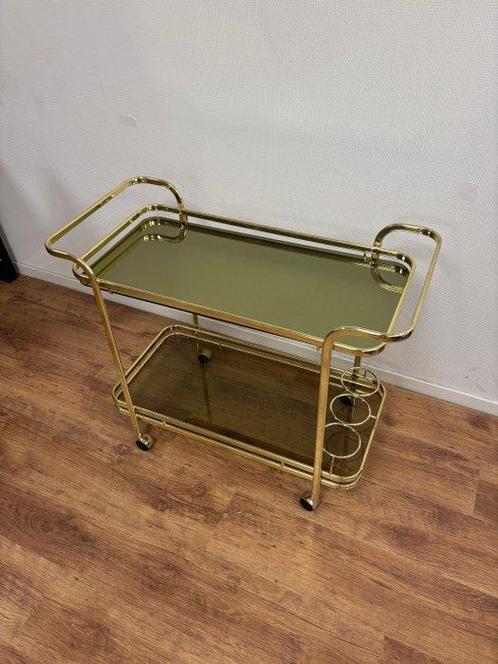 Serveerwagen - Glas, Messing, Metaal - Messing met zware, Antiek en Kunst, Kunst | Designobjecten