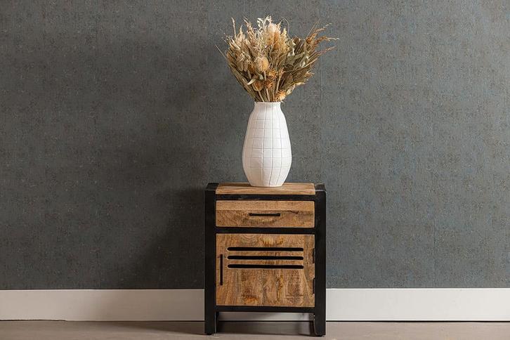 Nachtkastje Mangohout Tristan Met Lade En Deurtje, Huis en Inrichting, Slaapkamer | Nachtkastjes, Nieuw, Verzenden