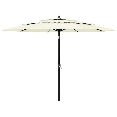 vidaXL Parasol 3-laags met aluminium paal 3 m zandkleurig, Tuin en Terras, Parasols, Nieuw, Verzenden