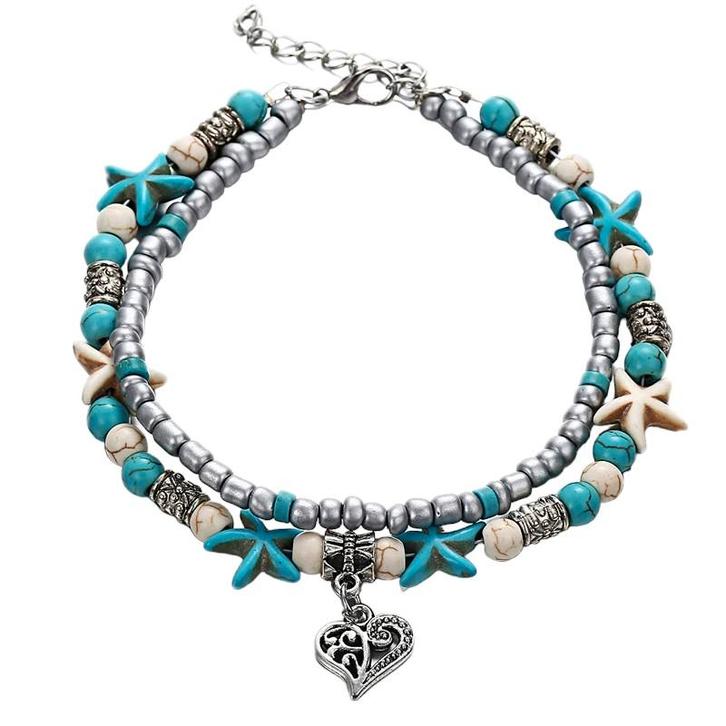 Fako Bijoux - Enkelbandje - Boho Zeester, Kralen & Hartje -, Handtassen en Accessoires, Enkelbandjes en Enkelkettinkjes, Verzenden