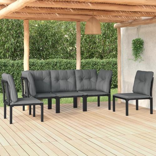 vidaXL 5-delige Loungeset poly rattan zwart en grijs, Tuin en Terras, Tuinsets en Loungesets, Loungeset, Nieuw, Verzenden