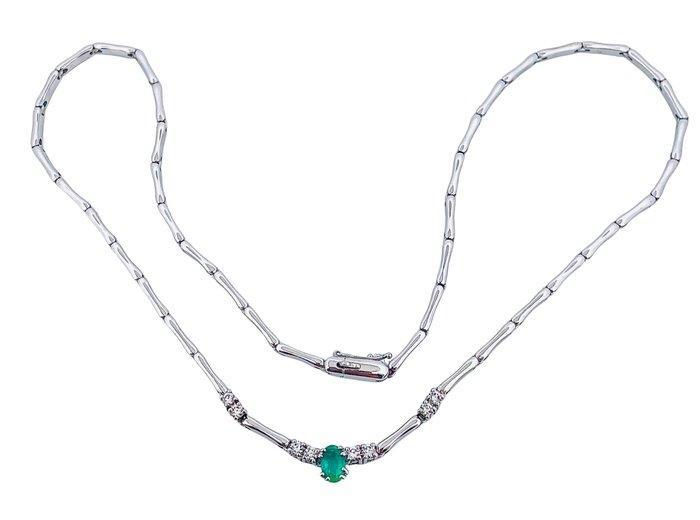 Collier - 18 carats Or blanc Émeraude - Diamant, Bijoux, Sacs & Beauté, Colliers