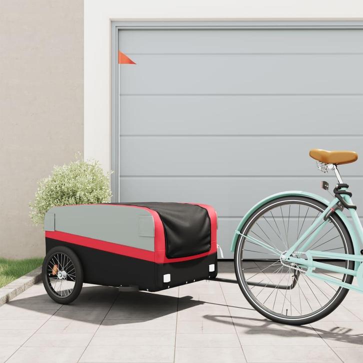vidaXL Fietstrailer 45 kg ijzer zwart en rood, Fietsen en Brommers, Fietsaccessoires | Aanhangwagens en Karren, Nieuw, Verzenden