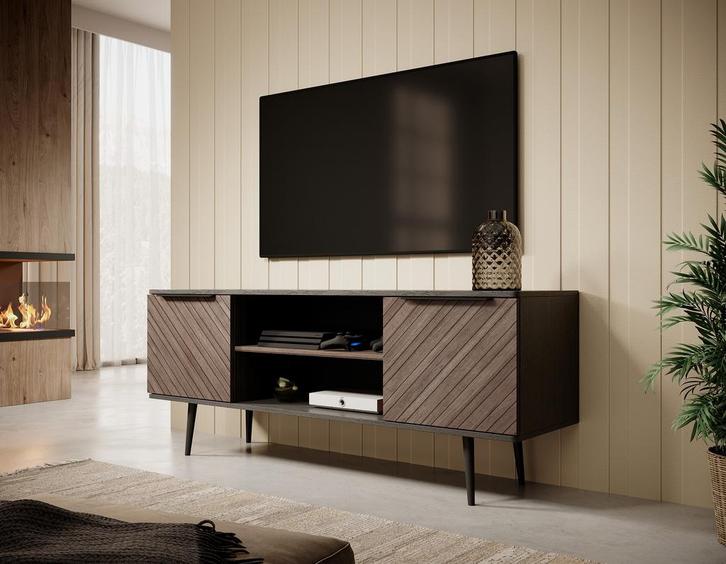 Meubella TV-Meubel donker eiken zwart eiken 150cm, Huis en Inrichting, Kasten |Televisiemeubels, 25 tot 50 cm, Nieuw, 150 tot 200 cm