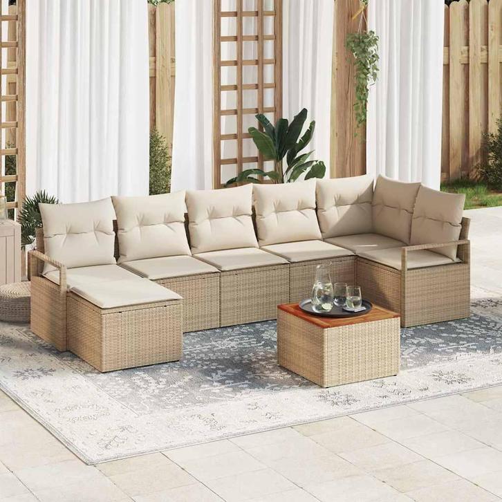 vidaXL Tuinbank Set met kussen 8 pcs Beige poly rattan, Jardin & Terrasse, Ensembles de jardin, Envoi