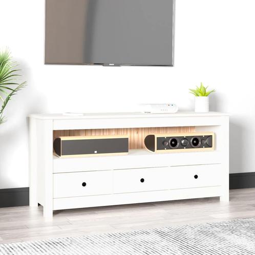 vidaXL Meuble TV Blanc 114x35x52 cm Bois de pin massif, Maison & Meubles, Armoires | Mobilier de télévision, Neuf, Envoi