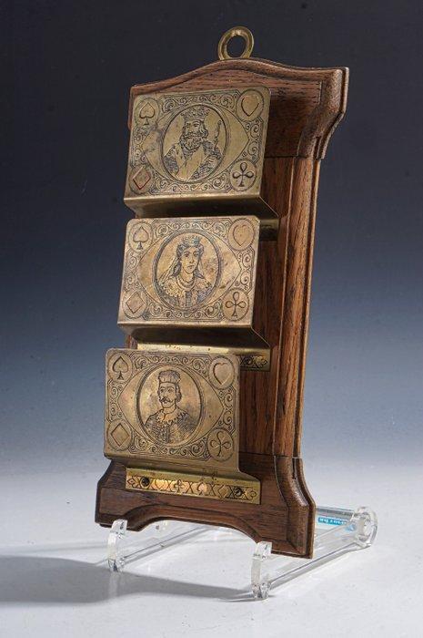 Rek - Zeldzame messing en houten speelkaartenhouder met, Antiek en Kunst, Kunst | Designobjecten