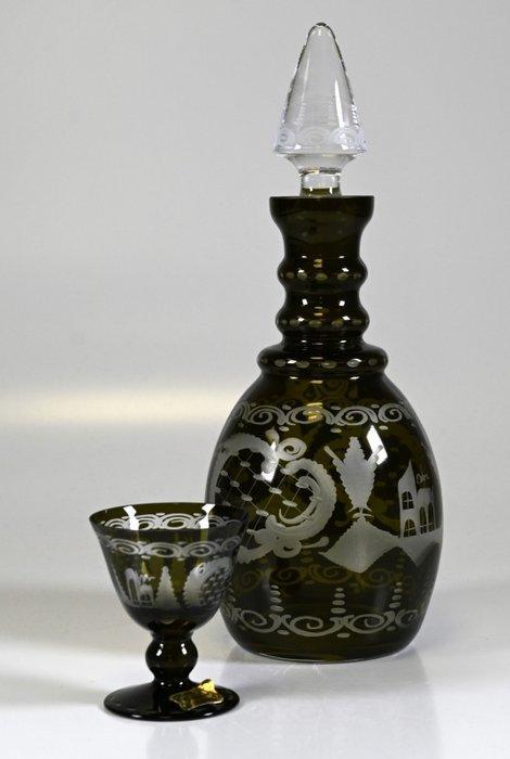 Egermann - Drinkset - Kristal - Groene karaf met 6 glazen, Antiek en Kunst, Curiosa en Brocante