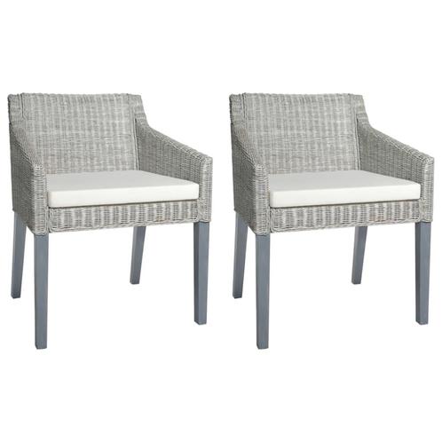 vidaXL Eetkamerstoelen 2 st met kussens natuurlijk rattan, Huis en Inrichting, Stoelen, Nieuw, Verzenden