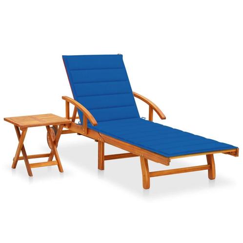 vidaXL Ligbed met tafeltje en kussen massief acaciahout, Tuin en Terras, Ligbedden, Nieuw, Verzenden