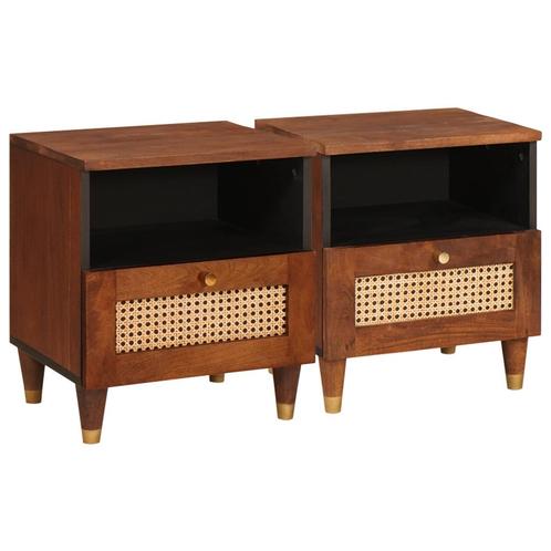 vidaXL Nachttafels 2 pcs Massief mango-hout en engineered, Huis en Inrichting, Slaapkamer | Nachtkastjes, Nieuw, Verzenden