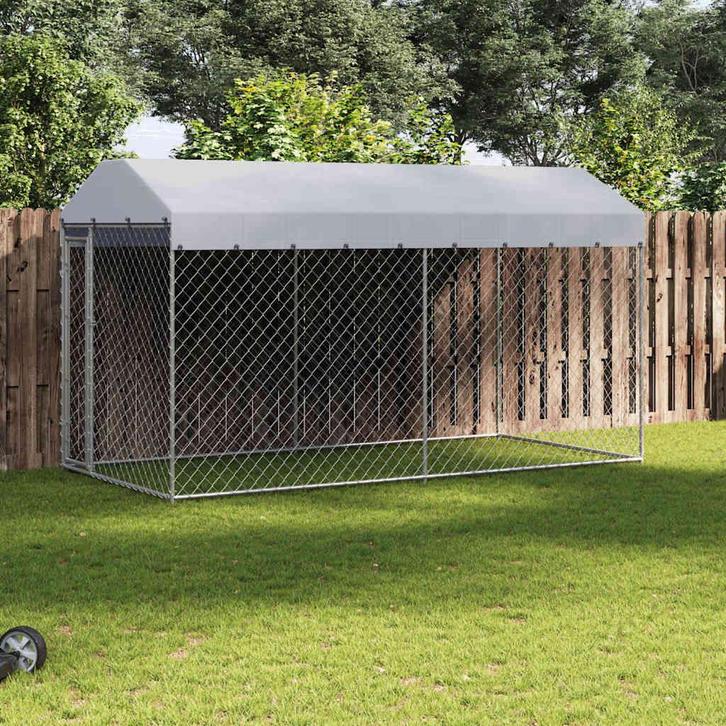 vidaXL Hondenkennel voor buiten met dak 382x192x225 m, Dieren en Toebehoren, Hondenbenches, Nieuw, Verzenden
