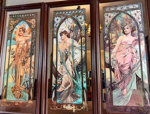 Alphonse Mucha (après) - Miroir mural (4)- Série complète «, Antiek en Kunst, Kunst | Designobjecten