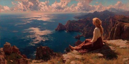 CoCo - Woman on the Cliff - XXL, Antiek en Kunst, Kunst | Schilderijen | Modern