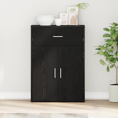 vidaXL Dressoir met lade Zwart eiken 79 x 38 x 80 cm Bewerkt, Huis en Inrichting, Kasten | Dressoirs, Nieuw, Verzenden