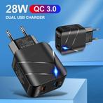 28W Stekkerlader - Dual Port Quick Charge 3.0 / 2.1A - USB, Télécoms, Verzenden