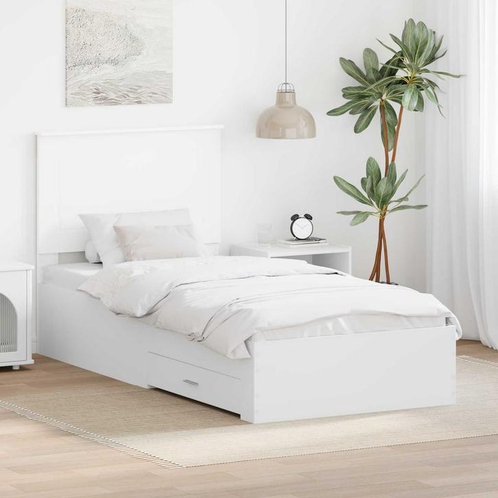 vidaXL Bedframe met hoofdeinde met lade Wit 100 x 200 cm, Huis en Inrichting, Slaapkamer | Bedden, Nieuw, Verzenden