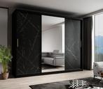 Kledingkast marmer zwart 250x62x200 schuifdeuren met spiegel, Verzenden