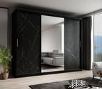 Kledingkast marmer zwart 250x62x200 schuifdeuren met spiegel, Verzenden, Nieuw