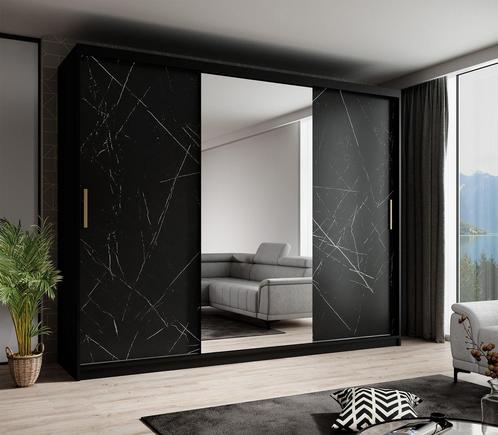 Kledingkast marmer zwart 250x62x200 schuifdeuren met spiegel, Maison & Meubles, Armoires | Autre, Envoi