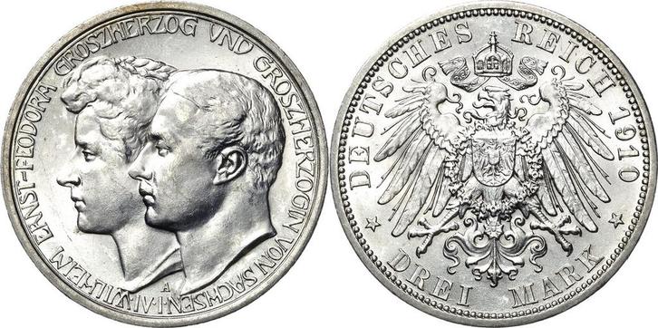 3 Mark 1910 Sachsen-weimar-eisenach Wilhelm Ernst 1901-1918, Timbres & Monnaies, Monnaies | Europe | Monnaies non-euro, Envoi