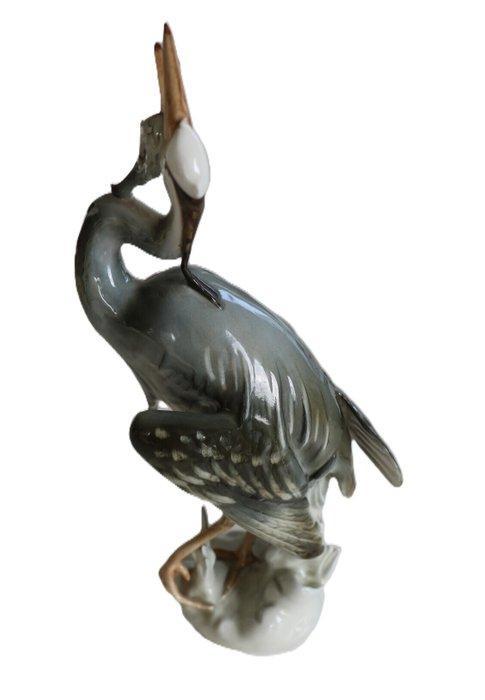 Royal Dux Porzellan-Manufaktur - Beeld, Reiger met vis -, Antiek en Kunst, Antiek | Glaswerk en Kristal