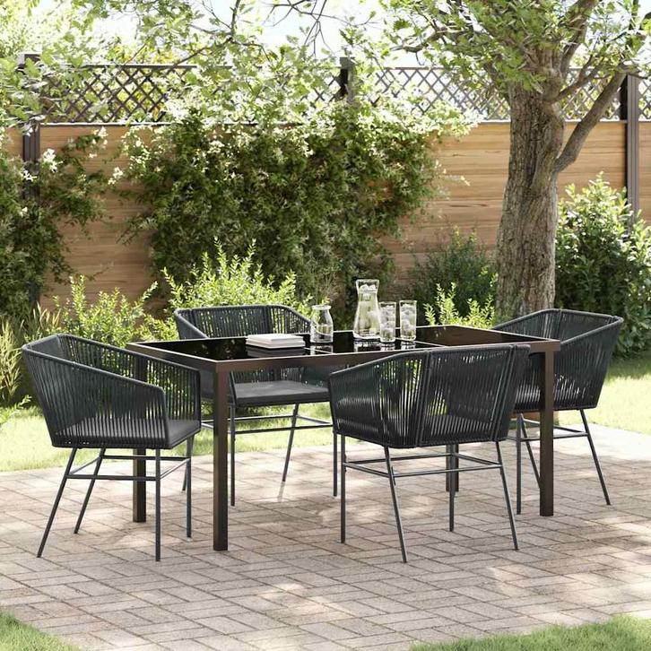 vidaXL Tuin Eettafel Set met kussen 5 pcs Zwart Gepoedercoat, Tuin en Terras, Tuinsets en Loungesets, Nieuw, Verzenden