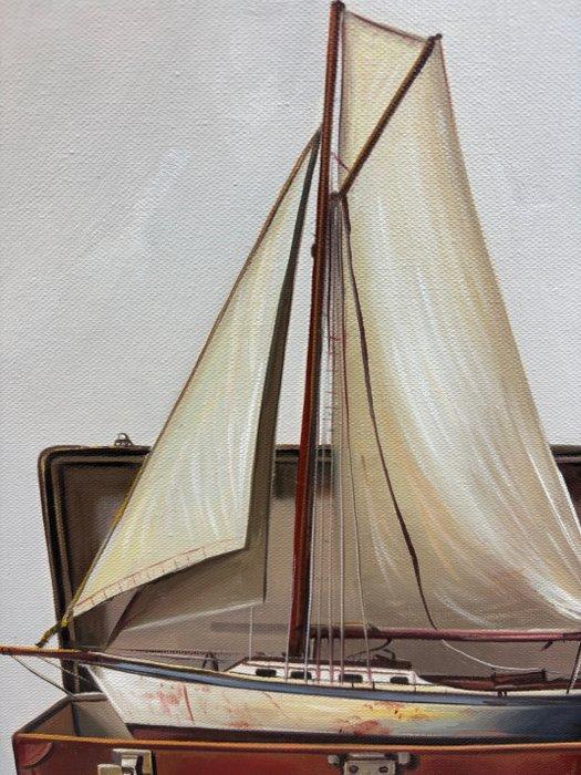 Charlie - Bateau et valise, Antiquités & Art, Art | Peinture | Moderne