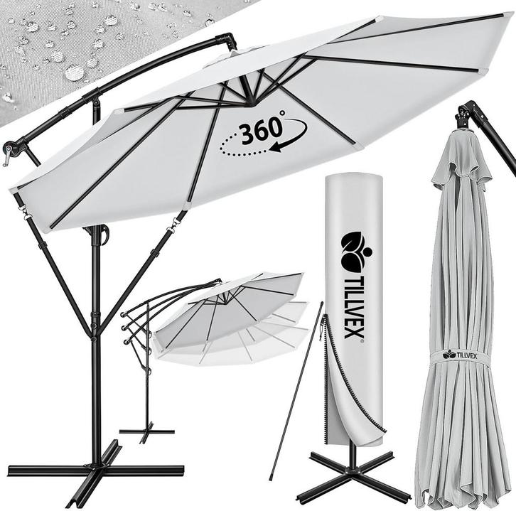 tillvex Aluminium parasol + afdekking Ø 300 cm met zwengel,, Jardin & Terrasse, Parasols, Envoi