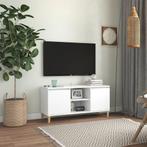 vidaXL Meuble TV avec pieds en bois massif Blanc, Maison & Meubles, Armoires | Mobilier de télévision, Neuf, Verzenden