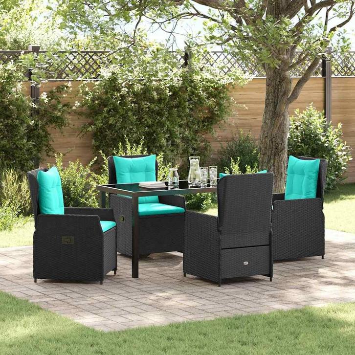 vidaXL Tuin Eettafel Set 5 pcs Zwart Poly rattan, Tuin en Terras, Tuinsets en Loungesets, Nieuw, Verzenden