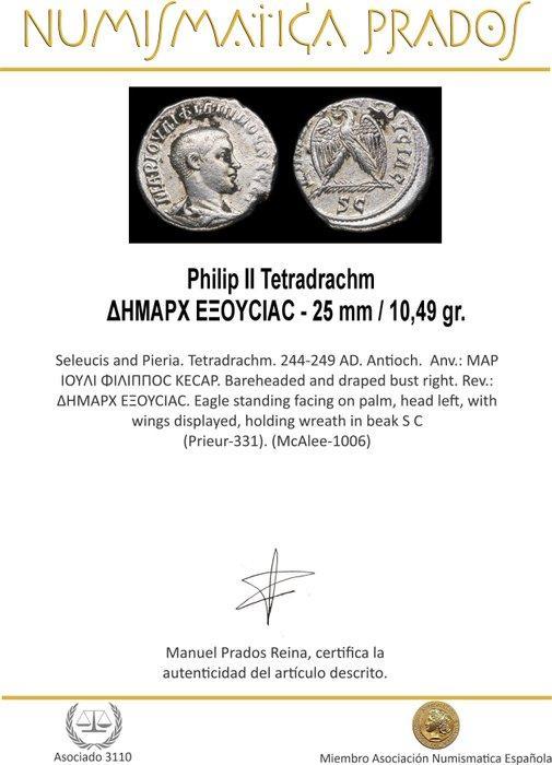 Empire romain. Philip II (AD 247-249). Tetradrachm HMAPX, Postzegels en Munten, Munten | Europa | Niet-Euromunten