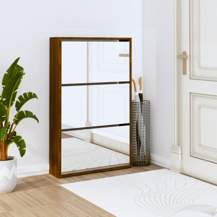 vidaXL Schoenenkast met spiegel 3-laags 63x17x102,5 cm, Huis en Inrichting, Kasten | Schoenenkasten, Nieuw, Verzenden