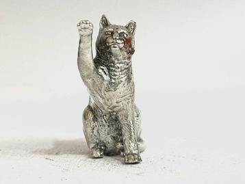 Personnage miniature - Massief zilveren zittende Kat