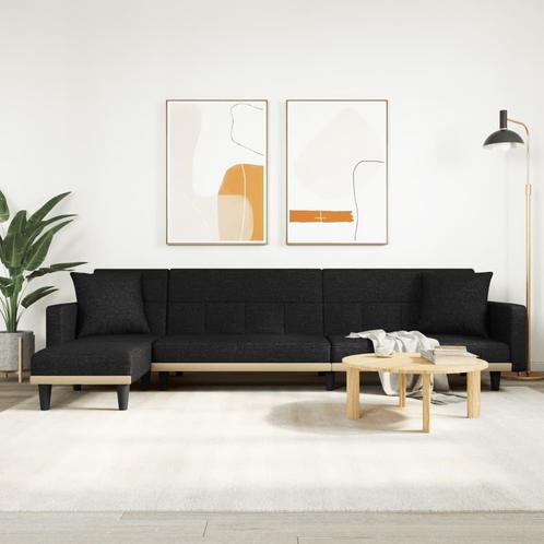 vidaXL Slaapbank L-vormig 275x140x70 cm stof zwart, Huis en Inrichting, Zetels | Zetels, Nieuw, Verzenden