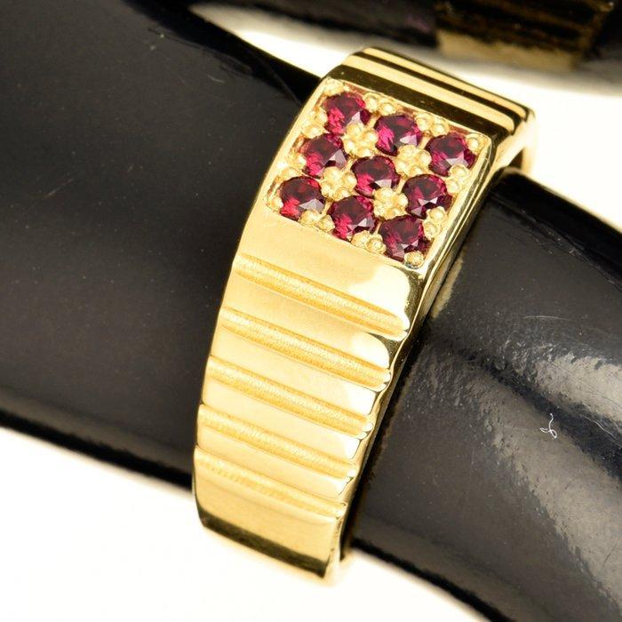 Ring - 18 karaat Geel goud Robijn, Handtassen en Accessoires, Ringen