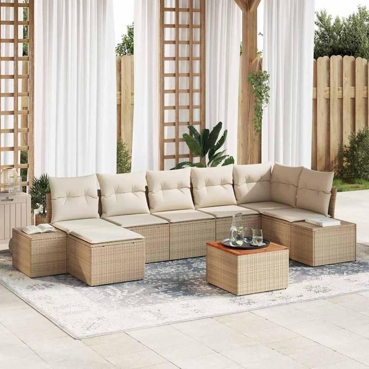 vidaXL Tuinbank Set met kussen 8 pcs Beige Poly rattan, Tuin en Terras, Tuinsets en Loungesets, Nieuw, Verzenden