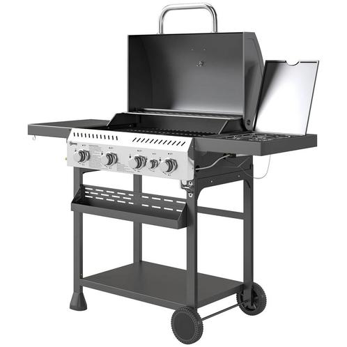 Gasgrill 12 KW 4+1 Brander BBQ Grillwagen Van Roestvrij Staa, Tuin en Terras, Houtskoolbarbecues, Verzenden